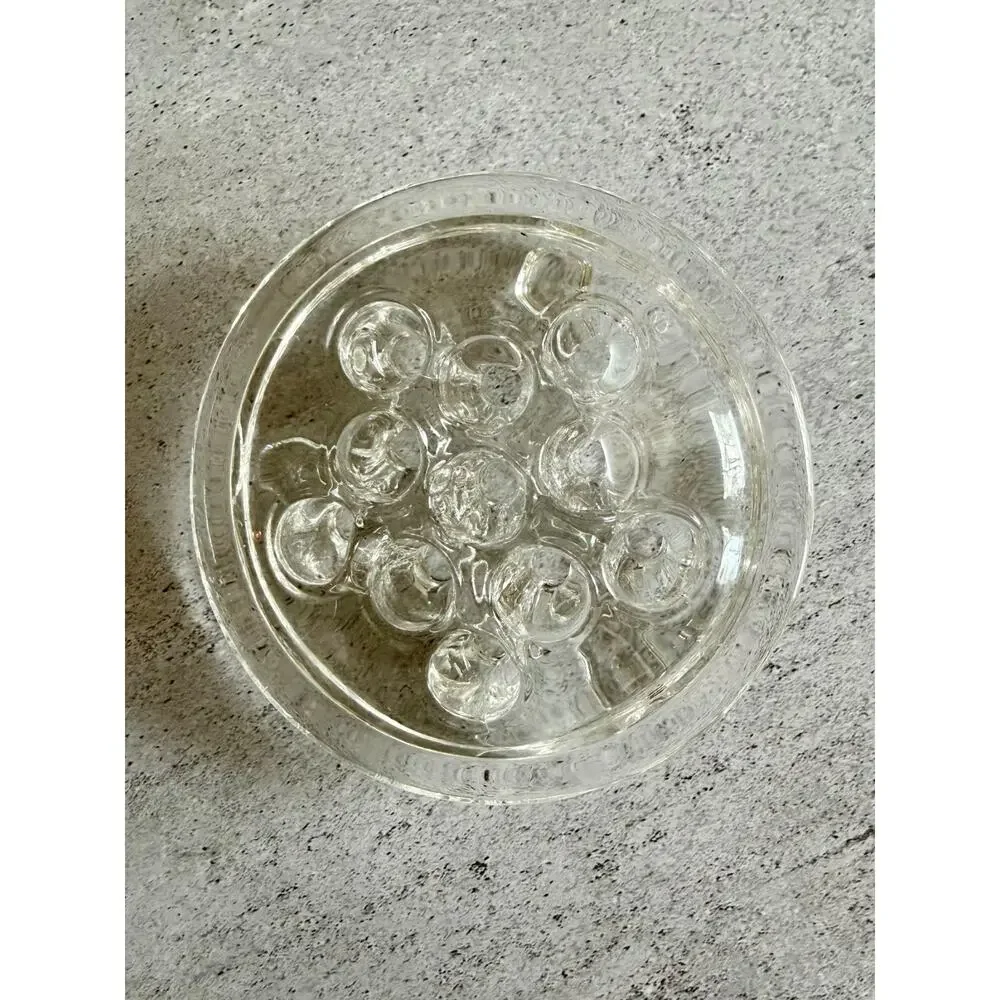 Art Glass Flower Frog Set 2 Clear Glass Bubble Base Solid & Pass Through MCM